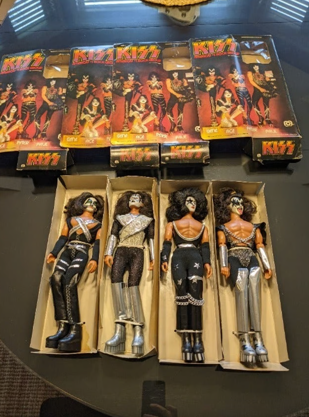 1977 KISS Mego Figures Set - Original Boxes - Complete "Muscle" Body Version - Gene Paul Ace Peter - Holy Grail 1970s Rock